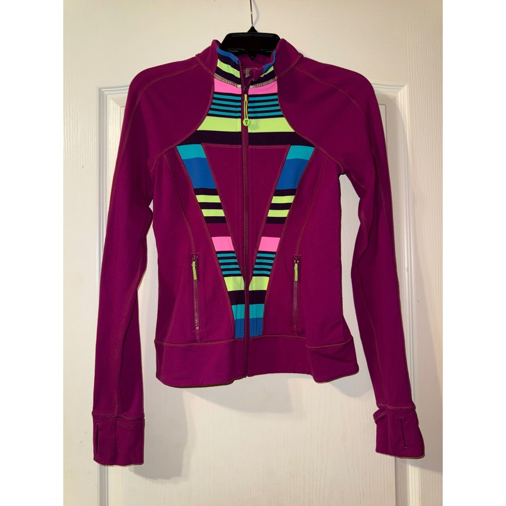 Ivivva by Lululemon Perfect Your Practice Jacket Girls 14 Purple Neon Stripe